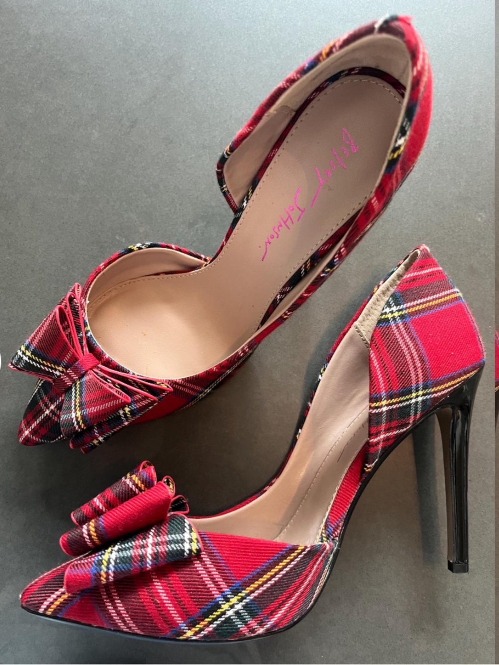 Betsey Johnson Red Plaid Heels Royal Stewart Tartan Bow Stilletto